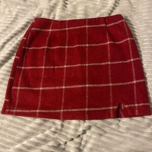 red plaid skirt